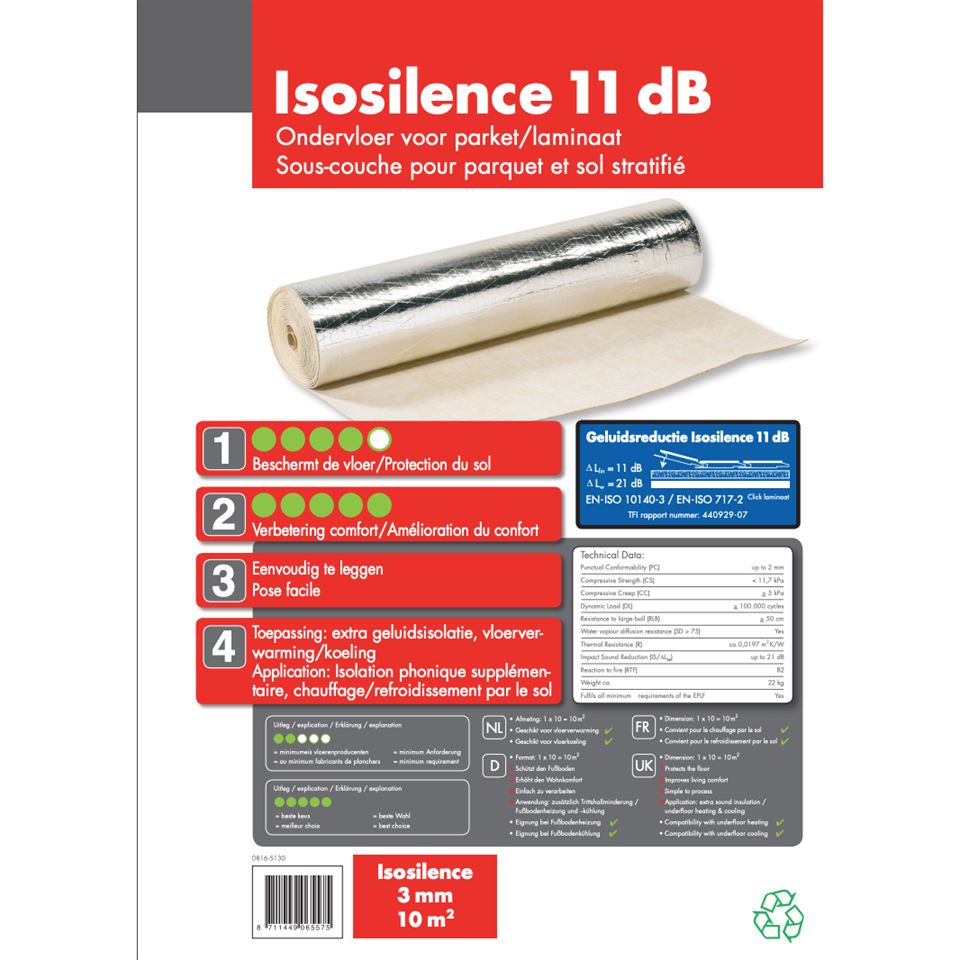 Isosilence rubber ondervloer 3mm Maclean , -11DB