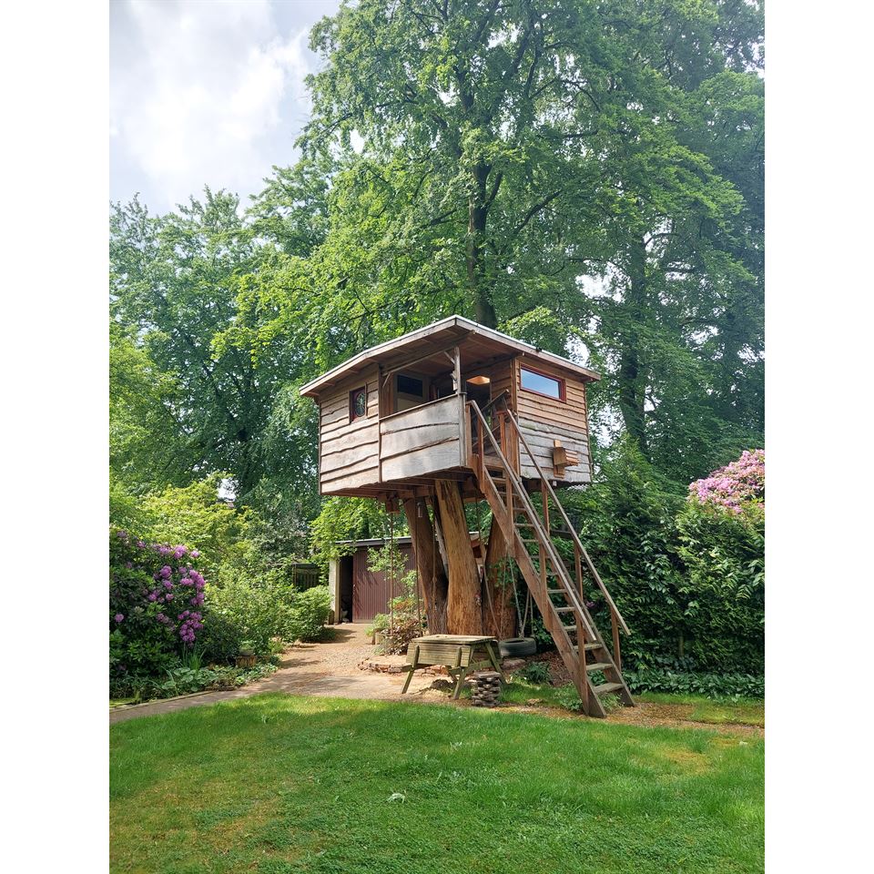 Boomhut afgetimmerd met grenen 9x90.