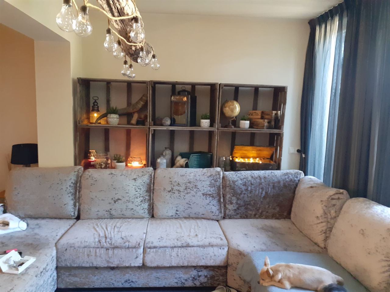 Kast gemaakt van oude tulpenkisten met gaasbodem.