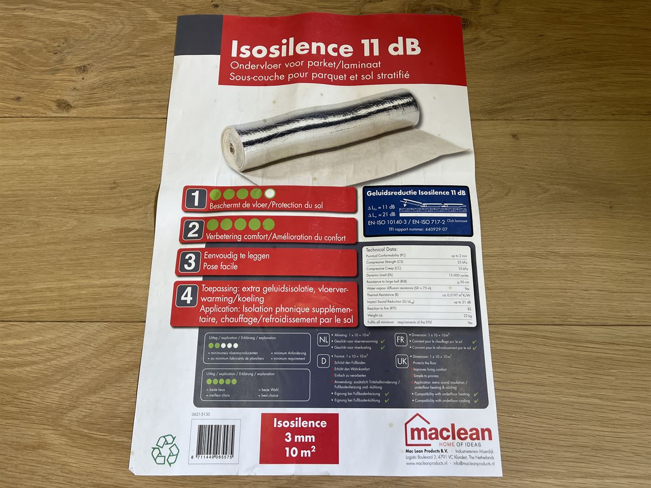 Isosilence rubber ondervloer 3mm Maclean , -11DB